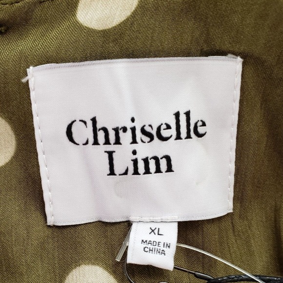 Chriselle Lim Dress Sz XL Green with Cream Polka Dot Asymmetrical Hem Belted NWT - Picture 4 of 8